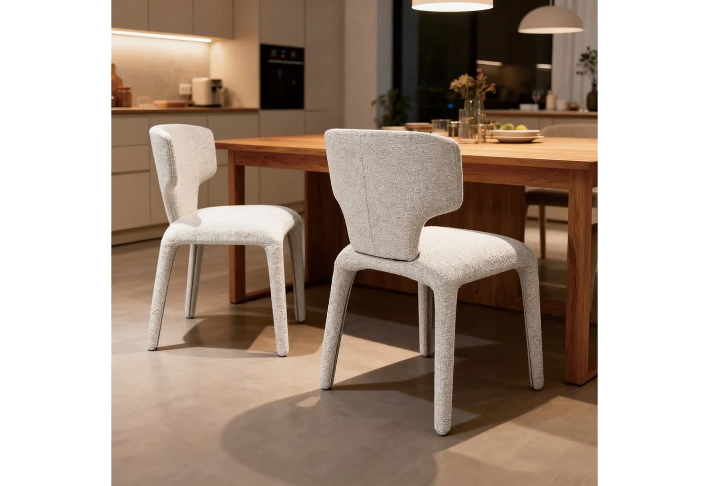 Duhome Esszimmerstuhl 2er Set Beige Bouclé Modern
