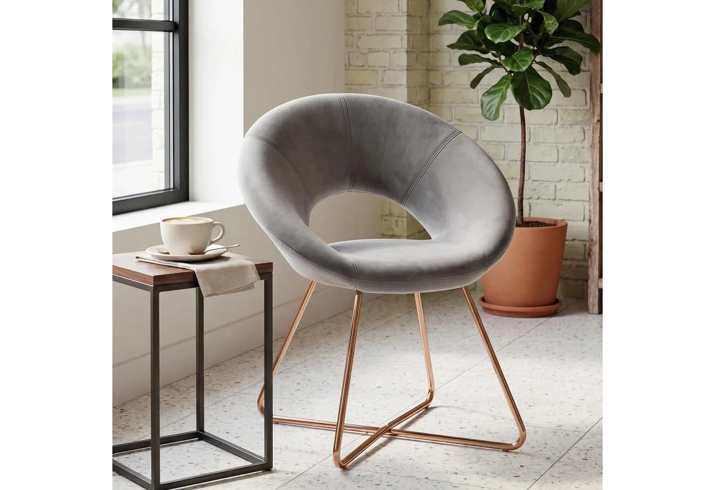 Duhome Loungesessel 439D Grau Samt Polsterstuhl Gold Metallbeine