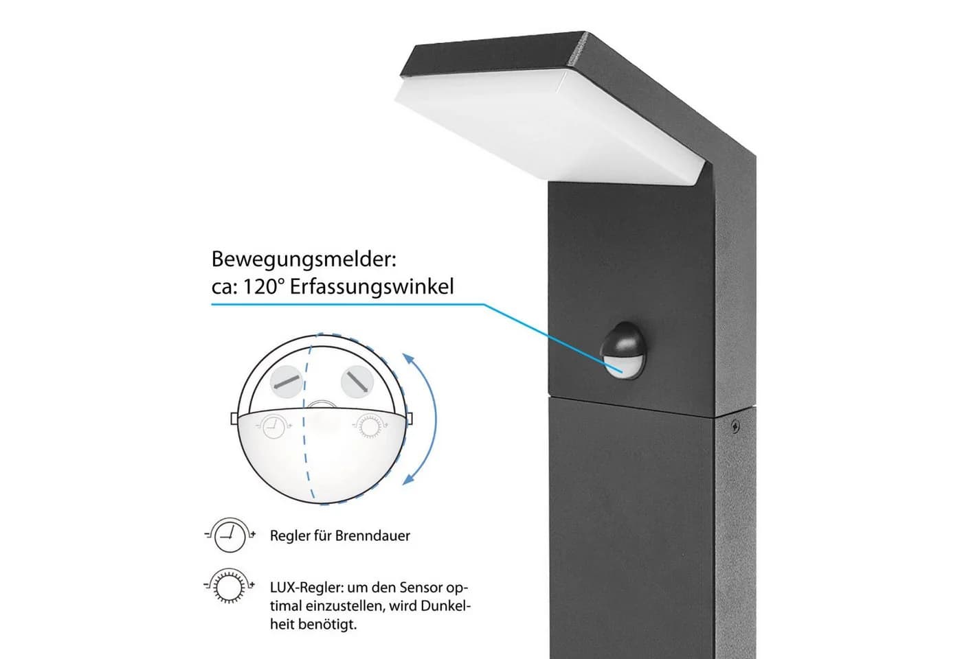 Maxkomfort Außen-Stehlampe 1505A-800 LED mit Bewegungsmelder Warmweiß
