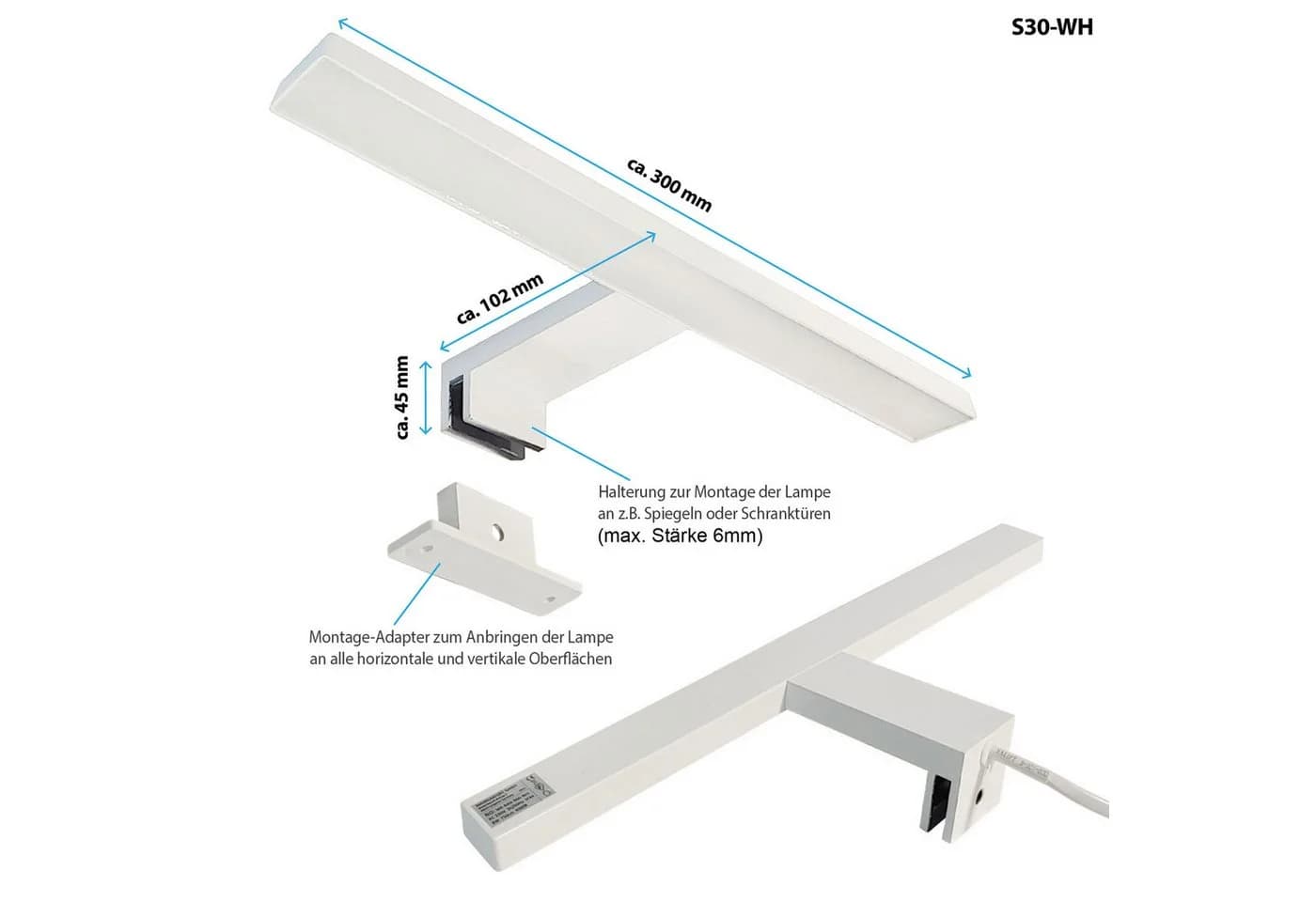 Maxkomfort LED Spiegelleuchte Badezimmer 30/60cm Weiß IP44