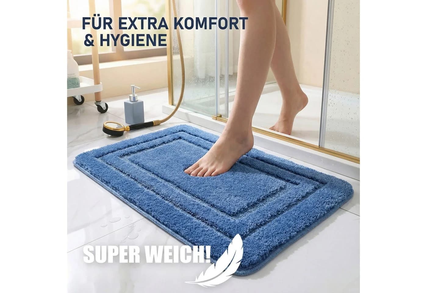 HELLSER Badematte KIRA Blau Mikrofaser rutschfest