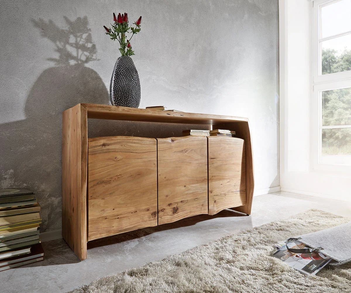 DELIFE Sideboard Live-Edge Akazie Natur 145 cm 3 Türen 1 Fach
