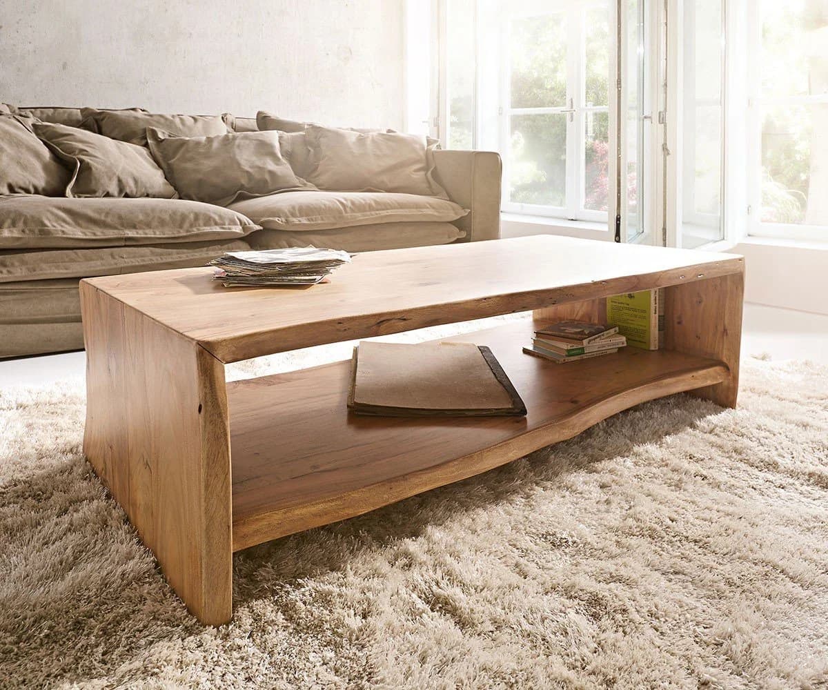 DELIFE Couchtisch Live-Edge Akazie Natur