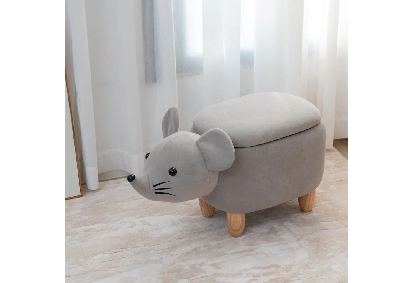 SVITA Kinderhocker mit Stauraum Maus Motiv Grau