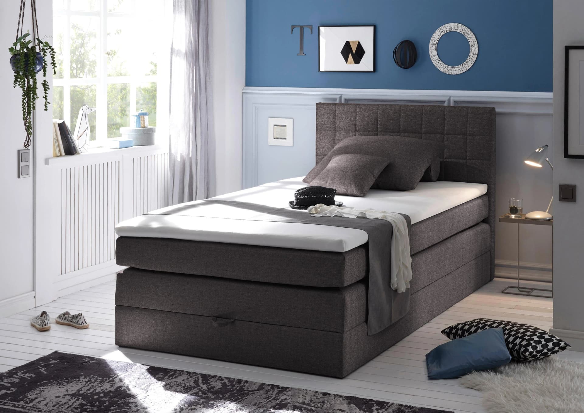Xora Boxspringbett Anthrazit 7-Zonen Matratze mit Bettkasten