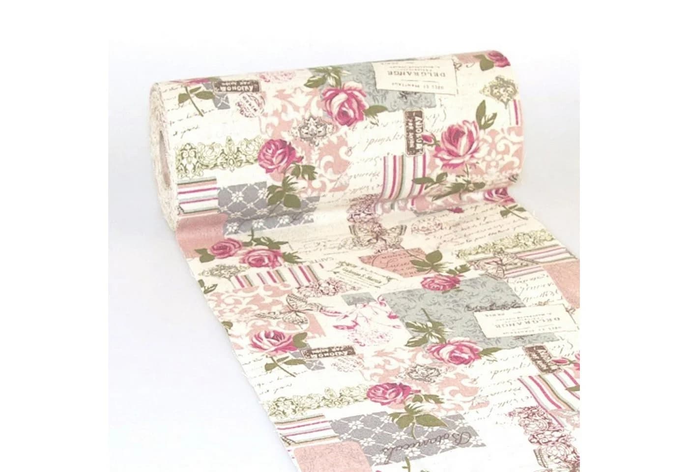 Deko AS Tischläufer Vintage-Post-Card Leinenoptik Beige/Rosa
