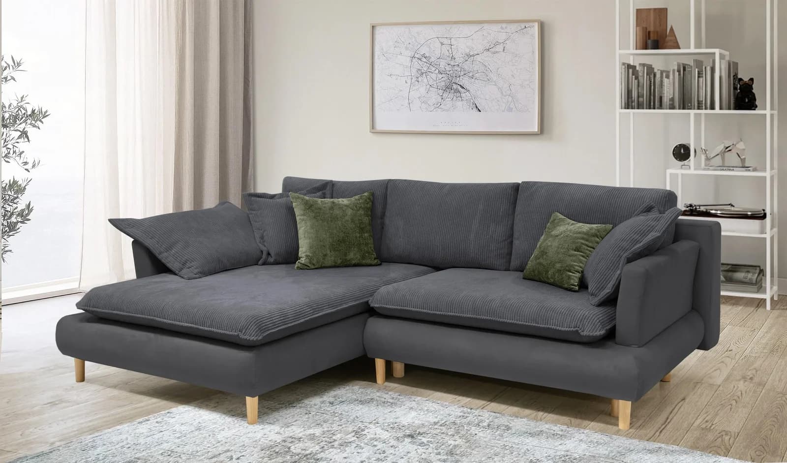 COLLECTION AB Ecksofa Mandela L-Form Anthrazit mit Bettfunktion