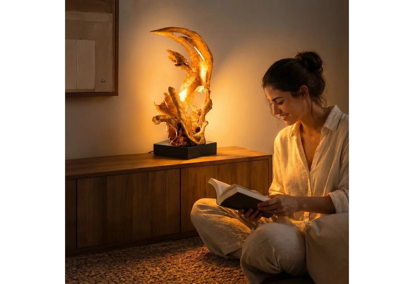 Möbel Bressmer KRYTON Tischlampe Teak-Treibholz Schwarz