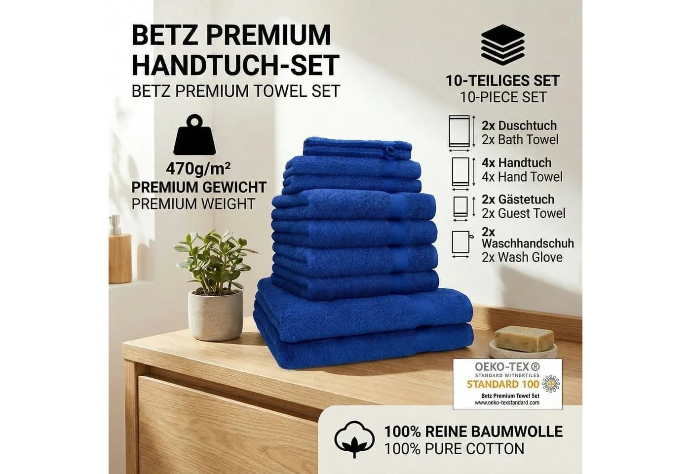 Betz Handtuch Set 10-tlg. PREMIUM Royalblau 100% Baumwolle