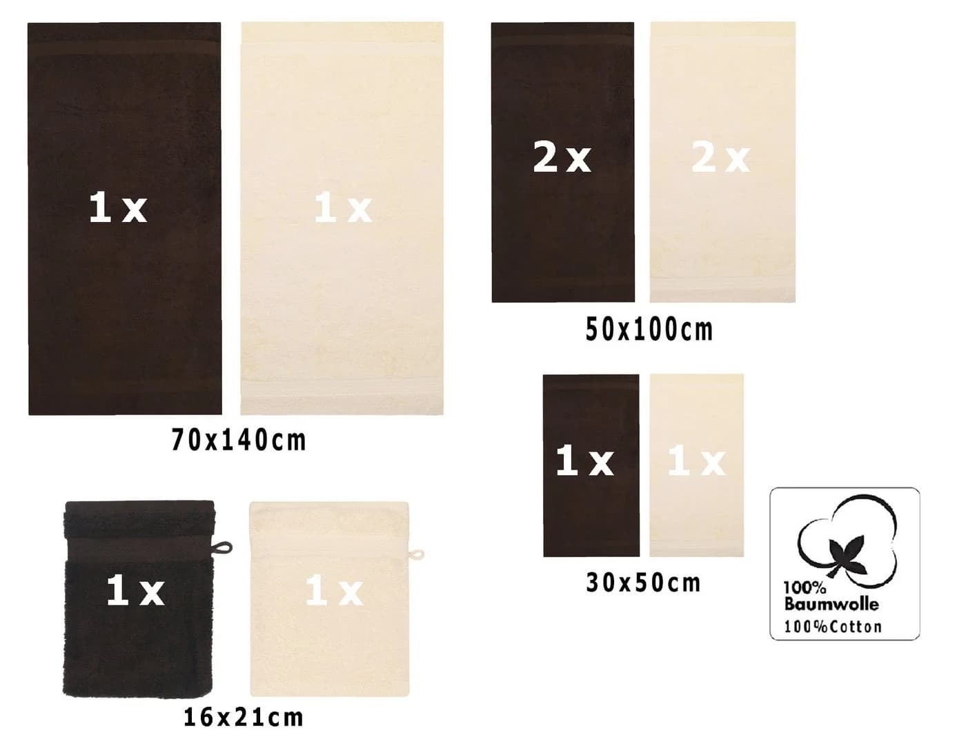 Betz Handtuch-Set 10-tlg. Premium Beige & Dunkelbraun 100% Baumwolle