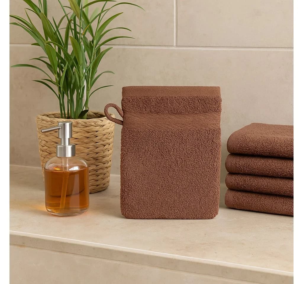 Betz 10-tlg. PREMIUM Waschhandschuh-Set 16x21 cm 100% Baumwolle Braun