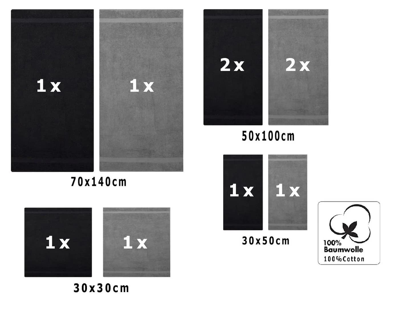 Betz Handtuch-Set Classic 10-tlg. Anthrazit/Schwarz 100% Baumwolle