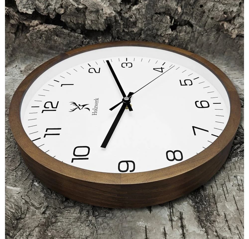 Holzwerk Wanduhr Designer Loft Quarz Wanduhr 30 cm Braun/Weiß