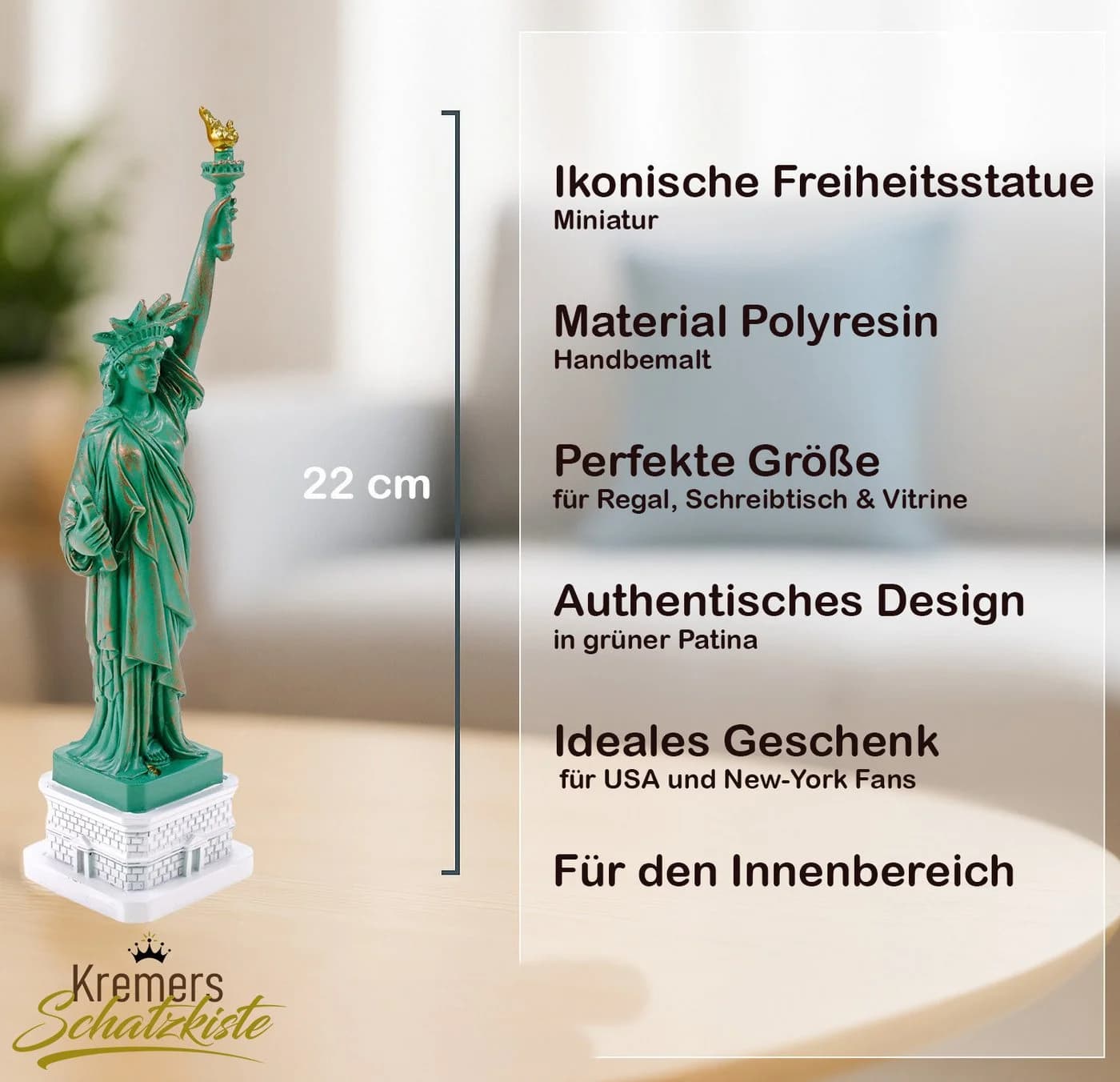 Kremers Schatzkiste Freiheitsstatue 22 cm Grün Polyresin Handbemalt Statue of Liberty