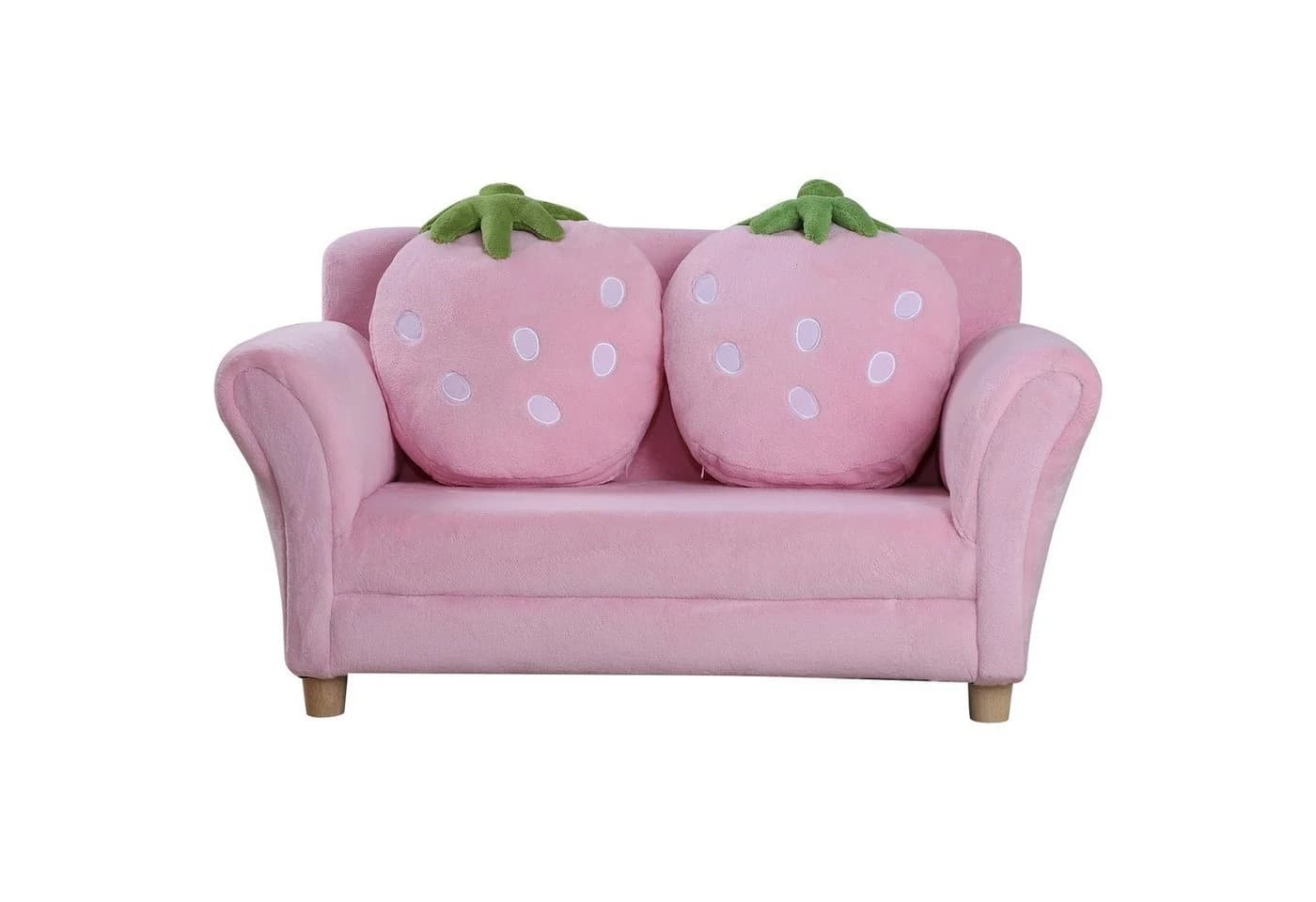 HOMCOM Kinder Sofa Erdbeer-Motiv mit 2 Kissen Korallenvlies