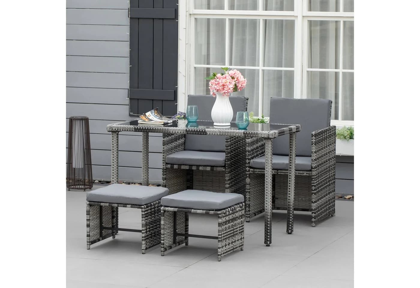 Outsunny Sitzgruppe 11-tlg. Polyrattan Schwarz