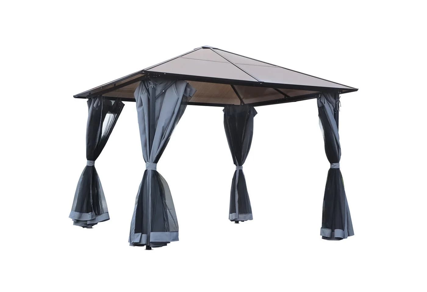 Outsunny Gartenpavillon Hardtop Grau mit PC-Dach und Seitenteilen