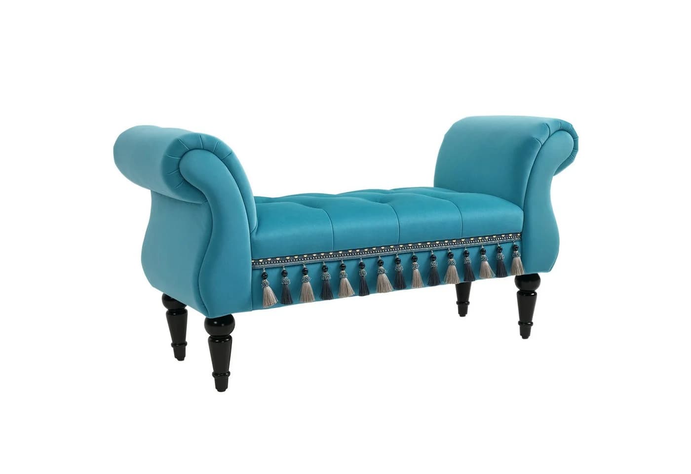 HOMCOM Polsterbank Sitzbank Blau Vintage Design mit Holzbeinen