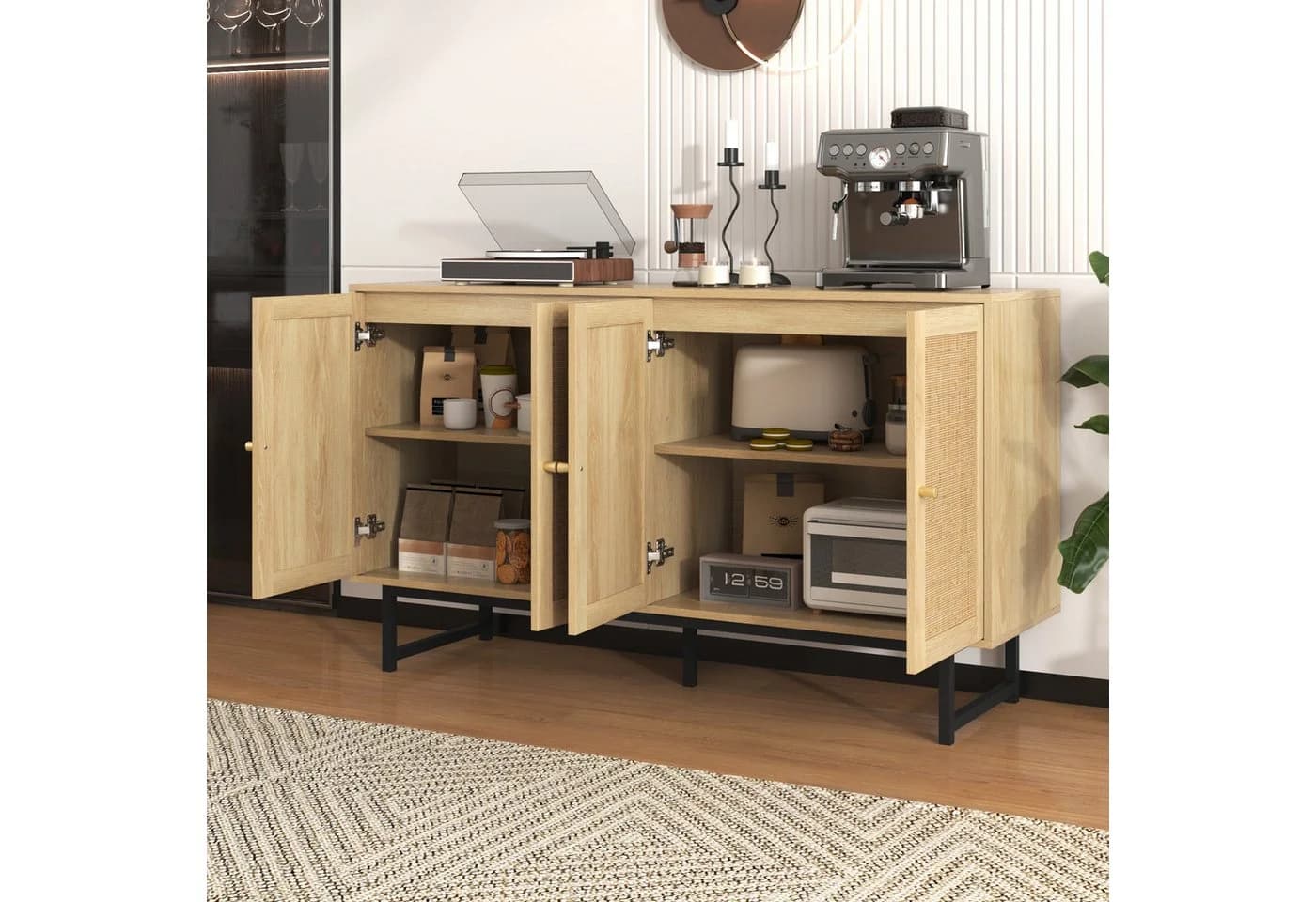 Yorbay Sideboard Landhaus & Scandi Design Echtes Rattan