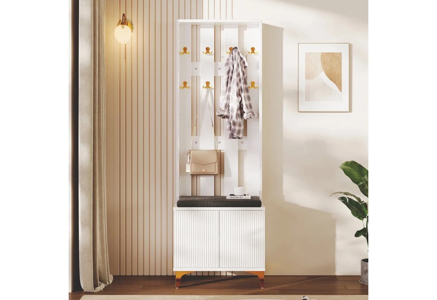 Yorbay Garderoben-Set mit Sitzbank, Sitzkissen, Haken
