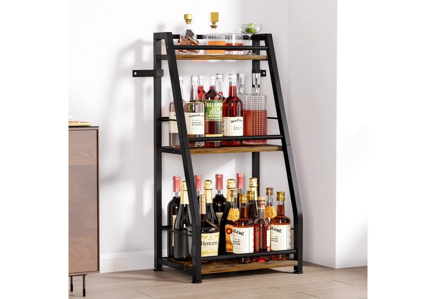 Yorbay Weinregal Stehend, Weinständer aus Holz & Metal 40x30x80cm, Gewürzregal für Küche, Wohnzimmer, Kaffee - Bar