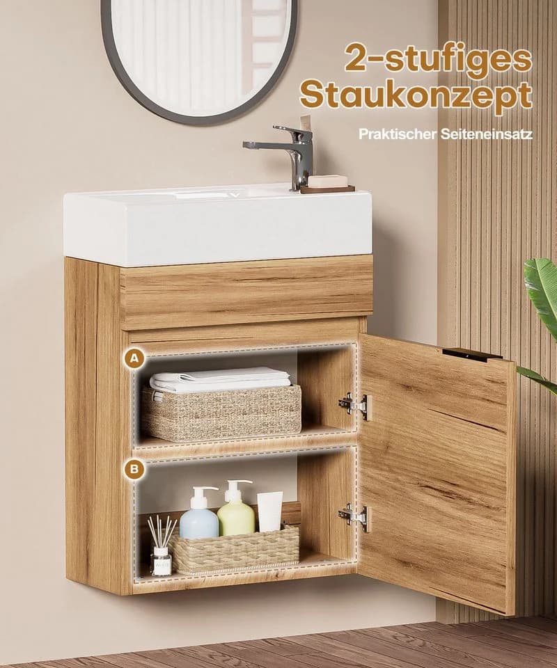 Yorbay Waschtisch Badmöbel Set mit Keramikbecken 41cm Kompakter Unterschrank