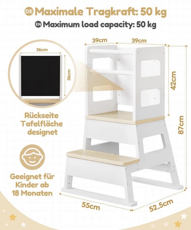 Yorbay Stehhilfe Lernturm mit Tafel & Treppe