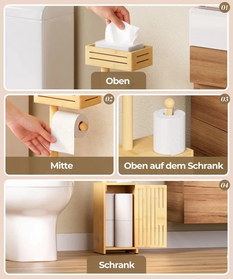 Yorbay Toilettenpapierhalter Bambus Badezimmerschrank