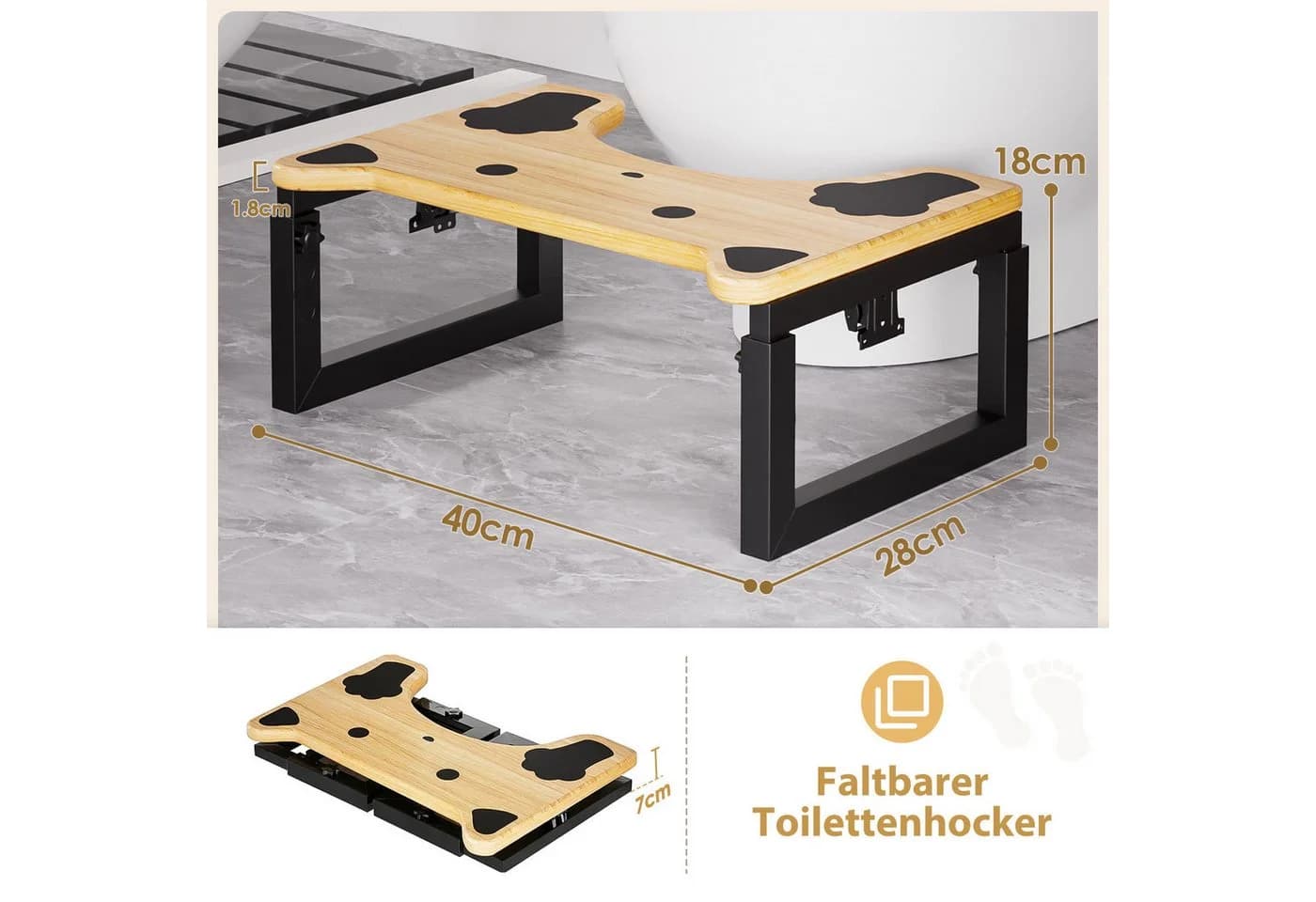 Yorbay Badhocker aus Massivholz 3-fach verstellbar klappbar bis 226 kg