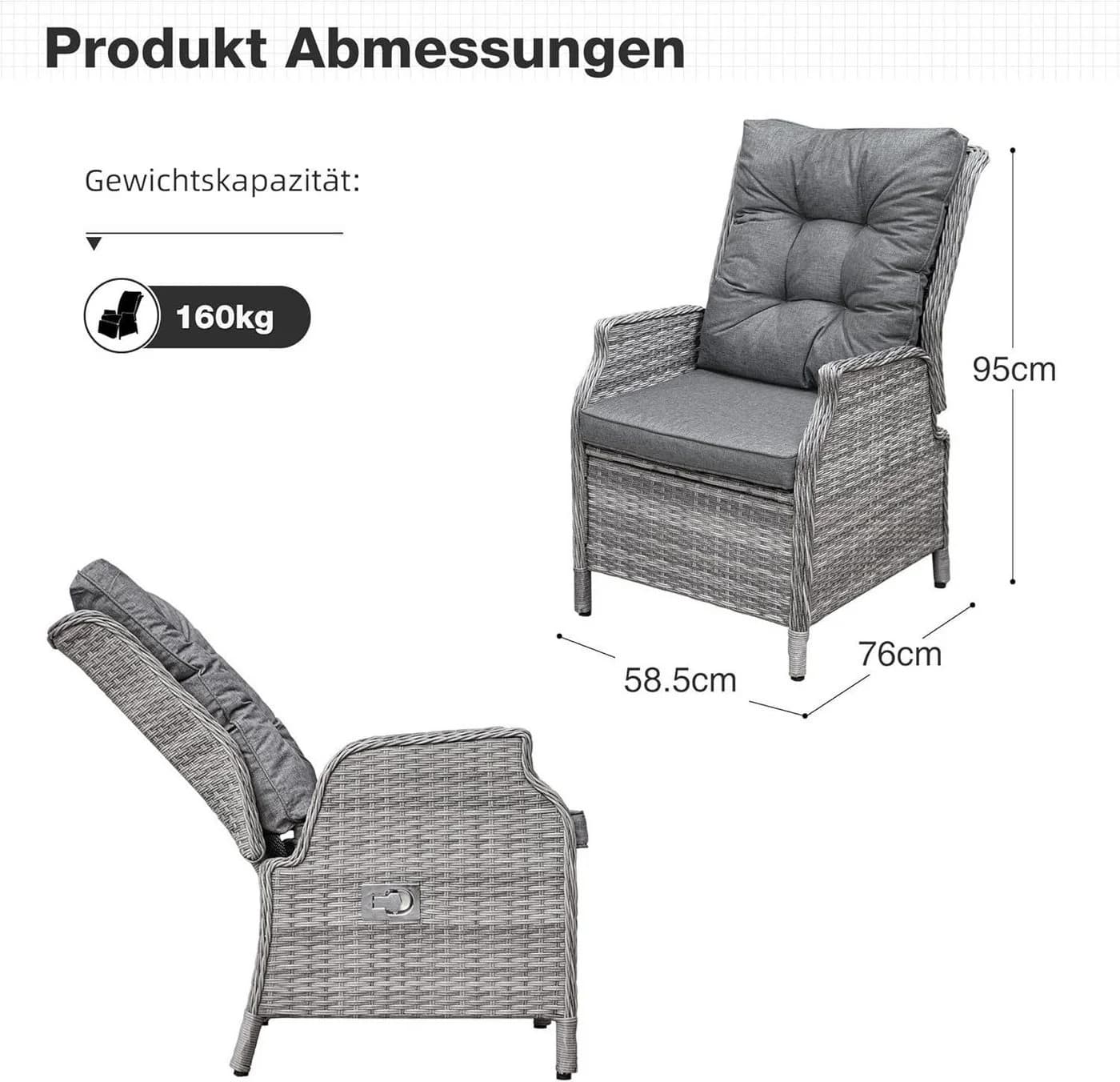 HOMECALL Esszimmerstuhl Rattan Gartensessel mit verstellbarer Rückenlehne