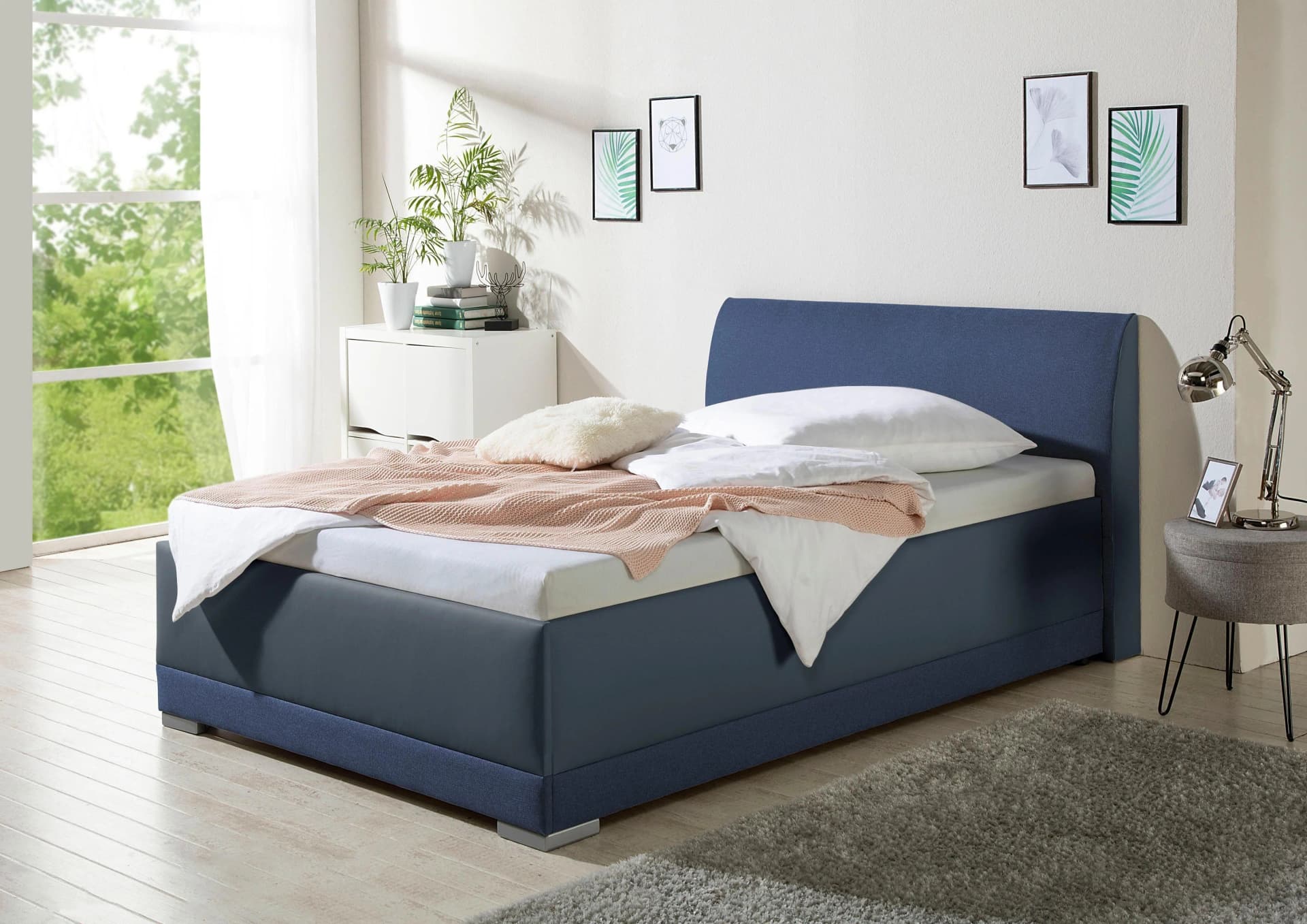 Polsterbett MAINTAL Makana mit Bettkasten Blau