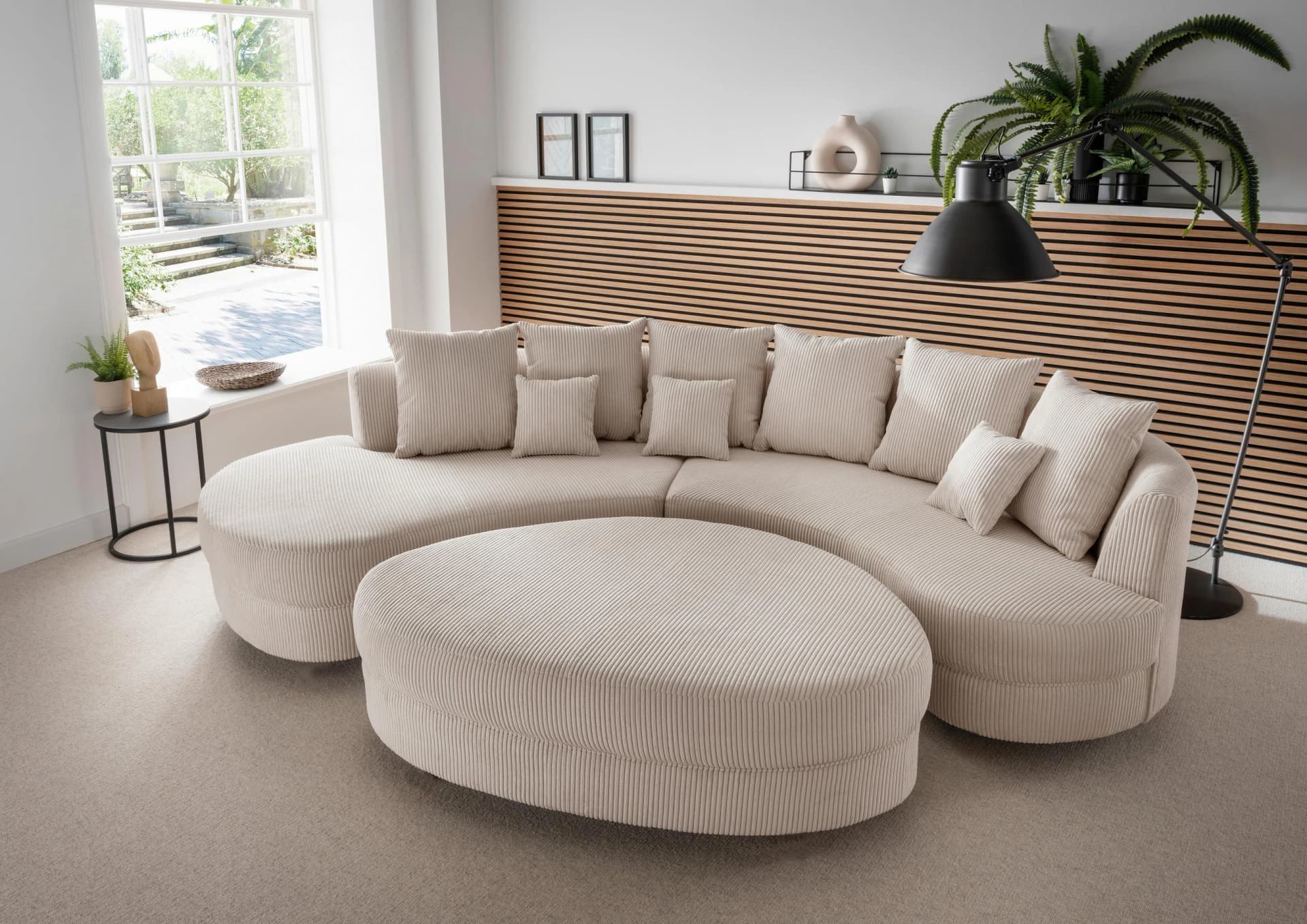 Livetastic Wohnlandschaft Beige 4-Sitzer mit Ottomane