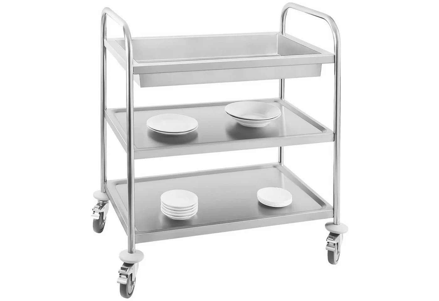 Royal Catering Servierwagen Küchenwagen 3 Etagen 500 kg Edelstahl 2 Bremsen Geschirrwagen