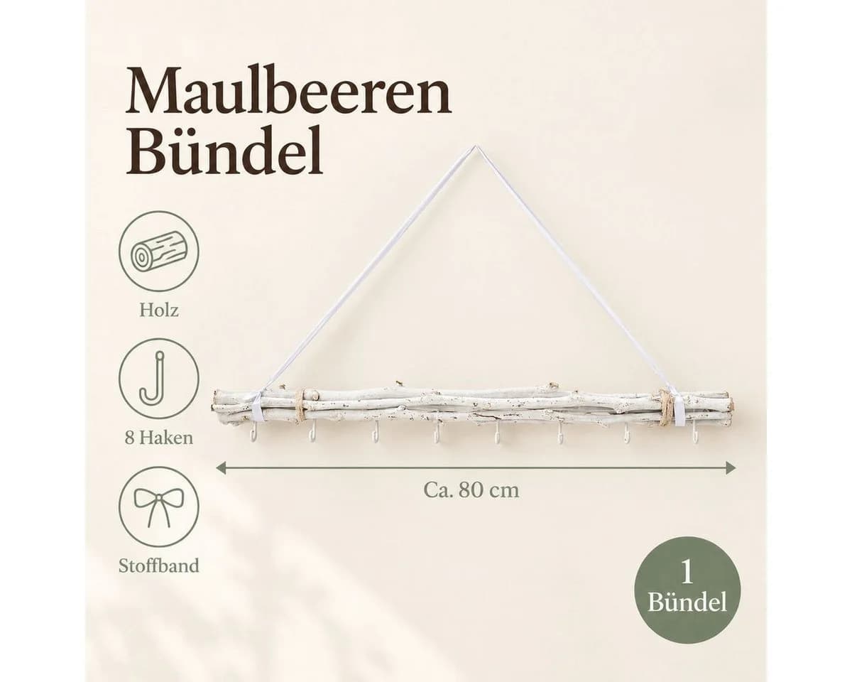 NaDeco Maulbeerzweige Dekobündel Weiß 80 cm mit Haken