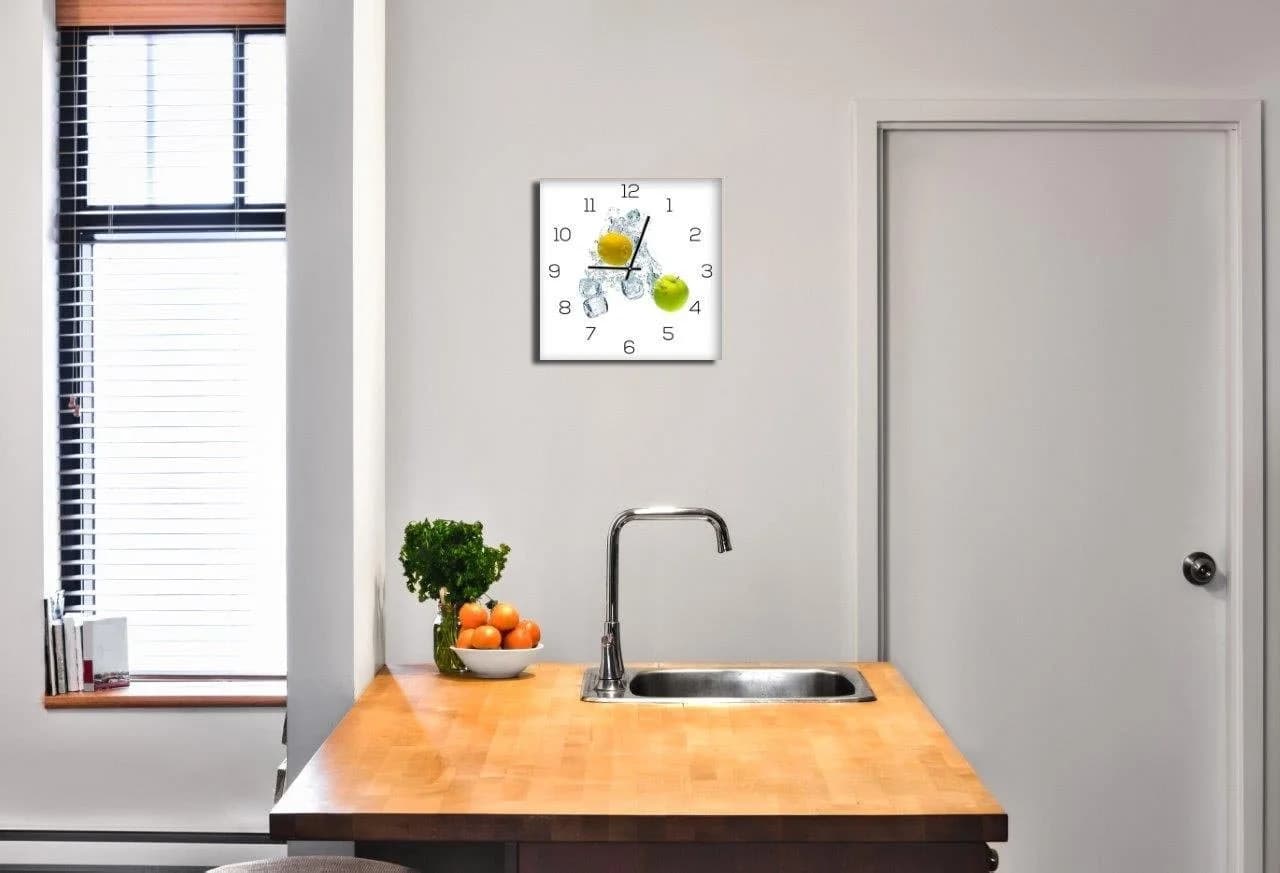 Levandeo Wanduhr Glas 30x30cm Zitrone Apfel Modern