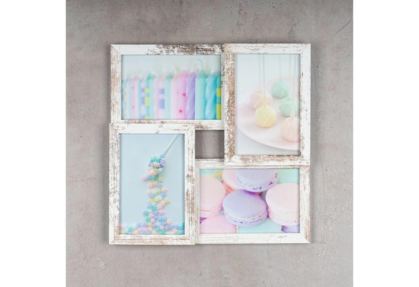 Levandeo® Bilderrahmen Collage 28x28cm 4 Fotos 10x15 Shabby Chic MDF