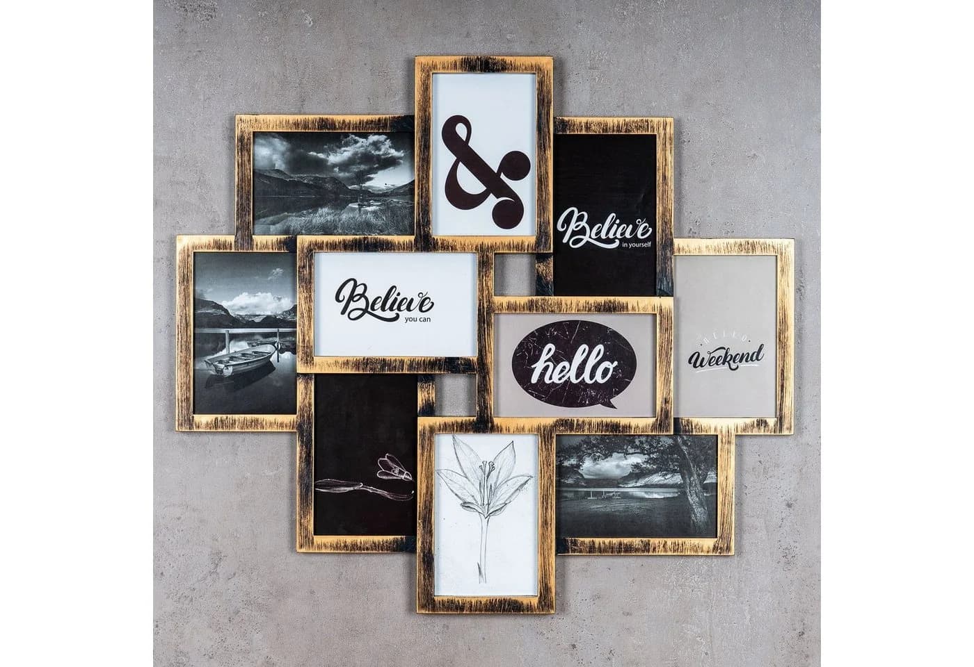 Levandeo® Bilderrahmen Collage Kupfer Schwarz 10 Fotos