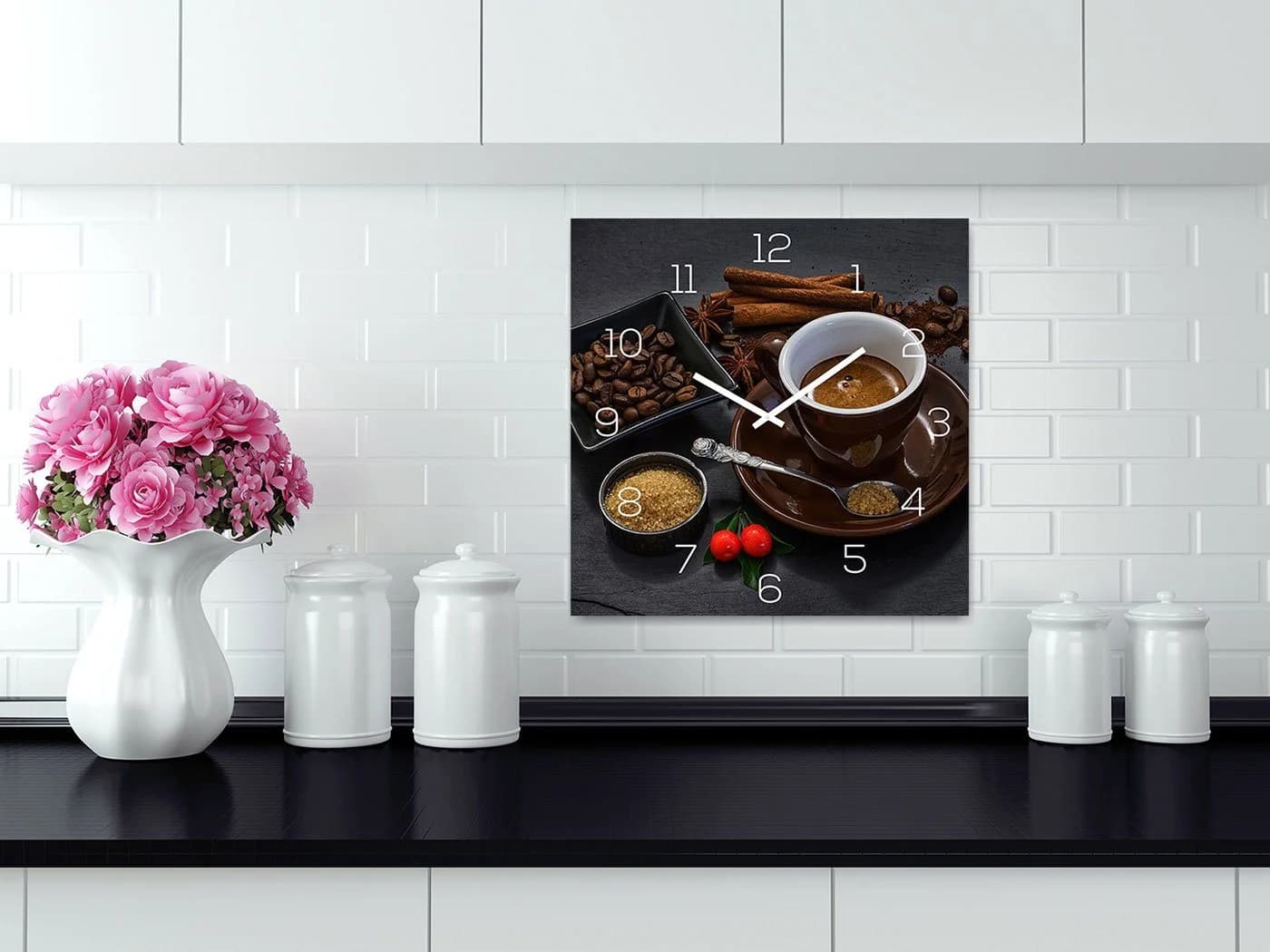 Levandeo® Wanduhr Glas 30x30cm Kaffee Braun