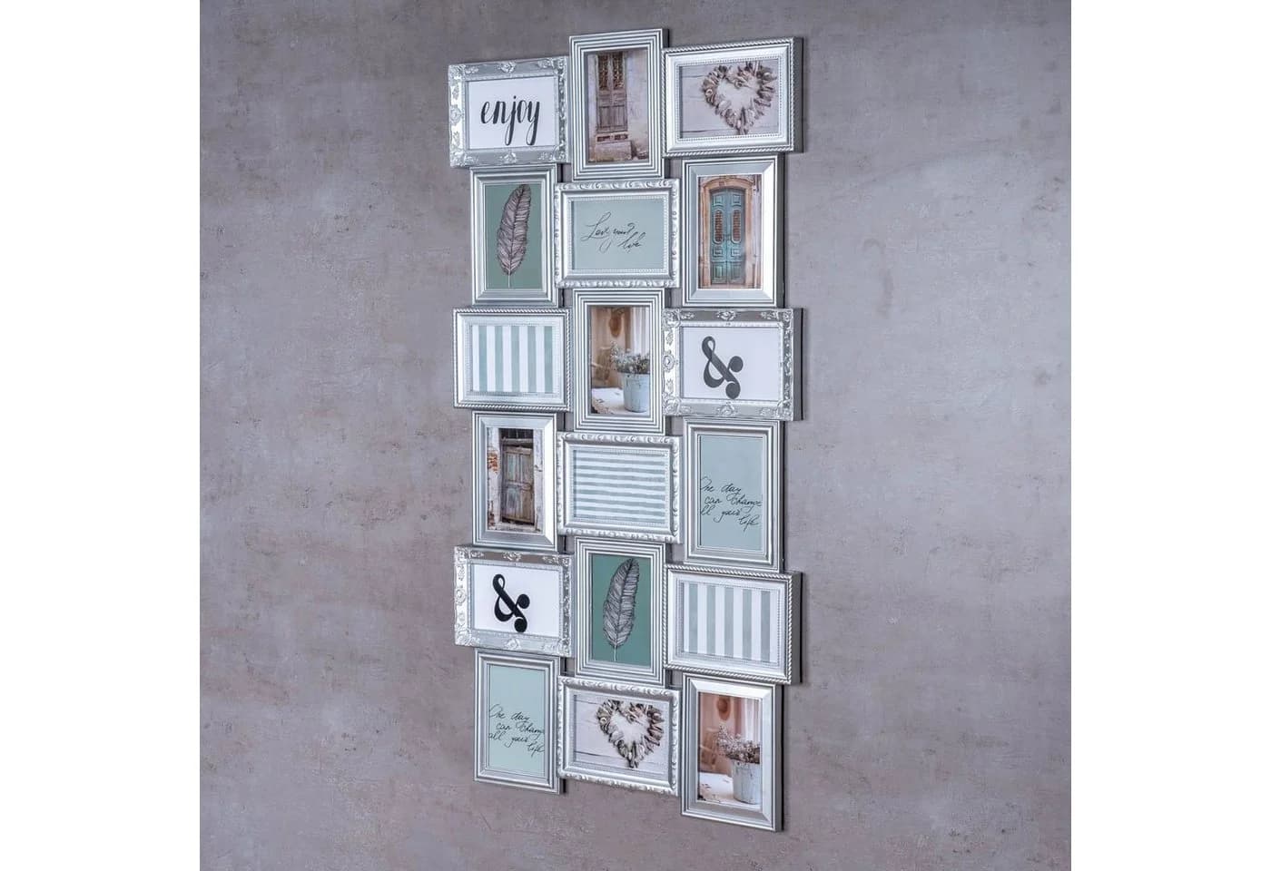 Levandeo® Bilderrahmen Collage Silber Barock 18 Fotos