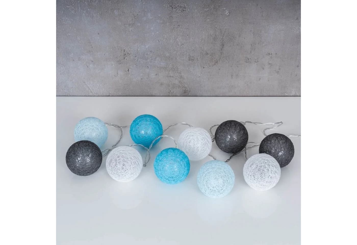 Levandeo® Lichterkette 10er LED Kugeln Blau Grau Baumwolle