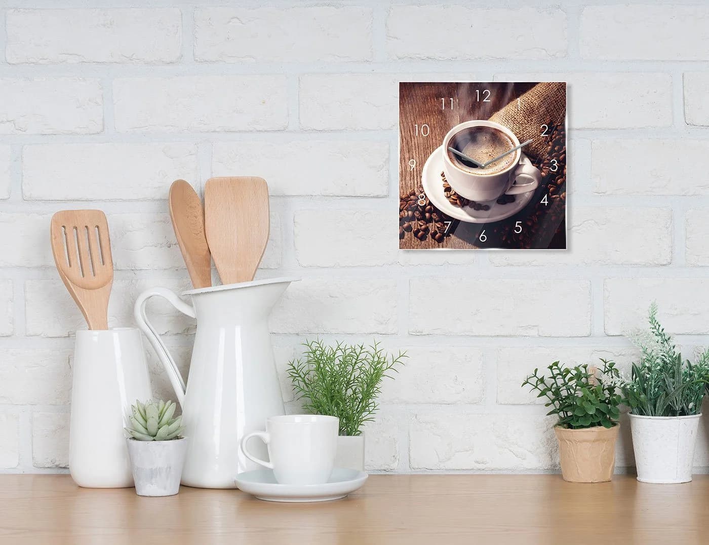 Levandeo® Wanduhr Glas 20x20cm Kaffeetasse Modern