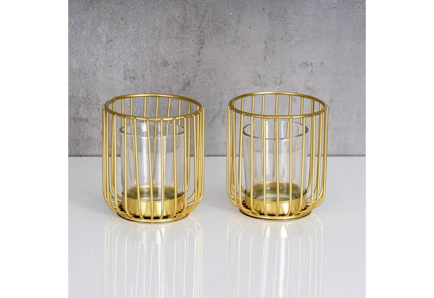 Levandeo® Teelichthalter 2er Set Gold Metall Glas