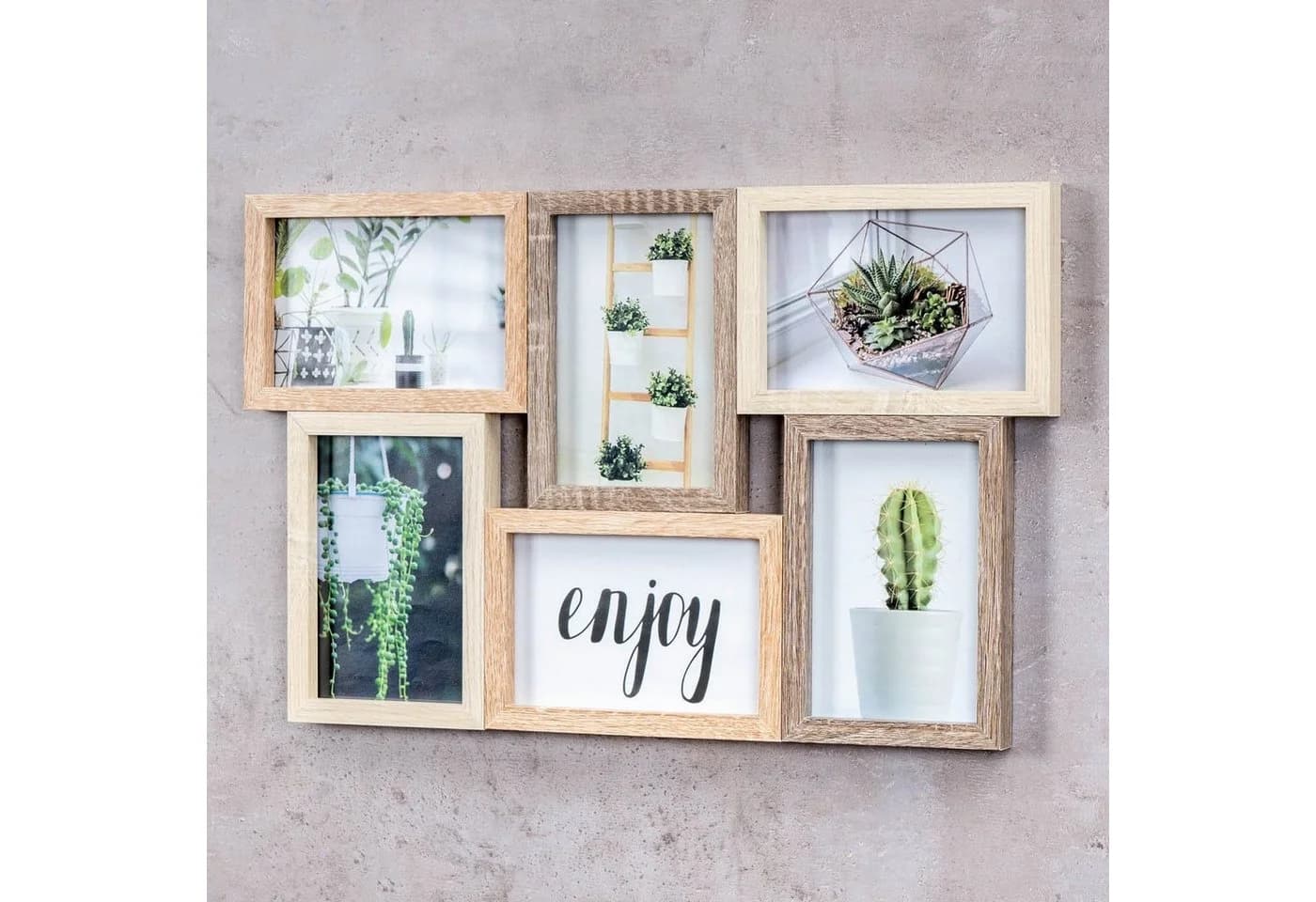 Levandeo® Bilderrahmen Collage 6 Fotos 10x15 cm Natur Eiche Holz Glas Wanddeko