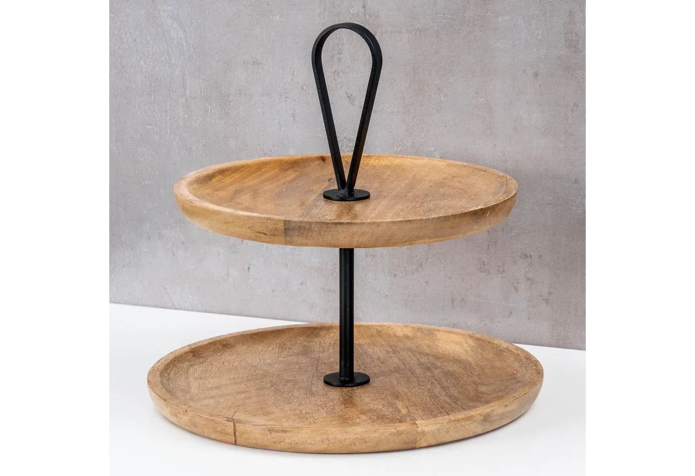 Levandeo Etagere 2 Etagen Schwarz Natur Mangoholz Servierplatte
