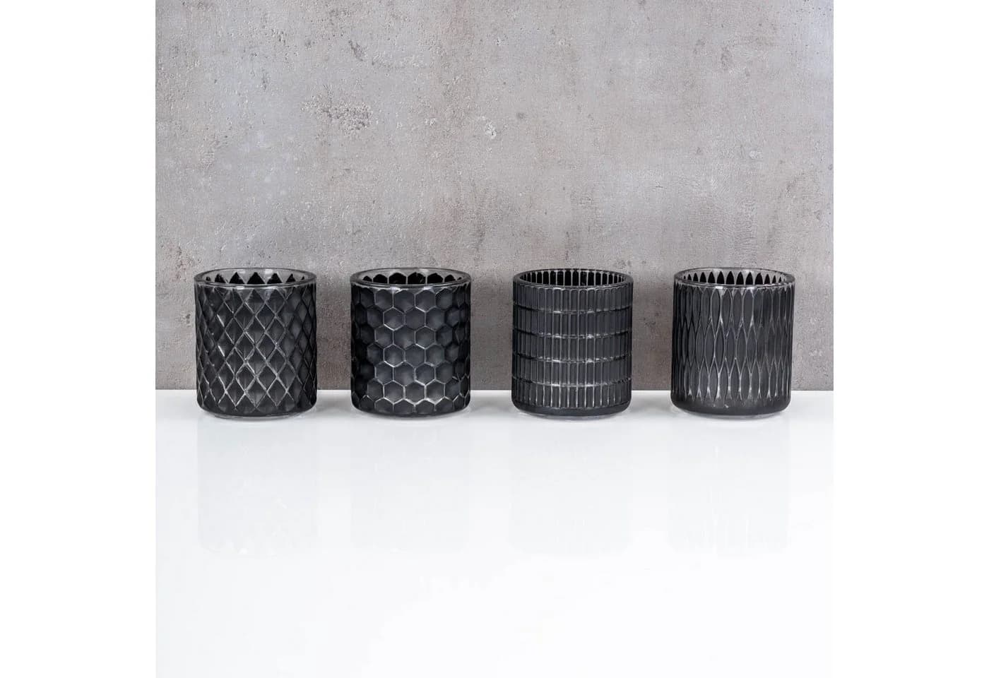 Levandeo® Teelichthalter 4er Set Schwarz Glas Windlicht