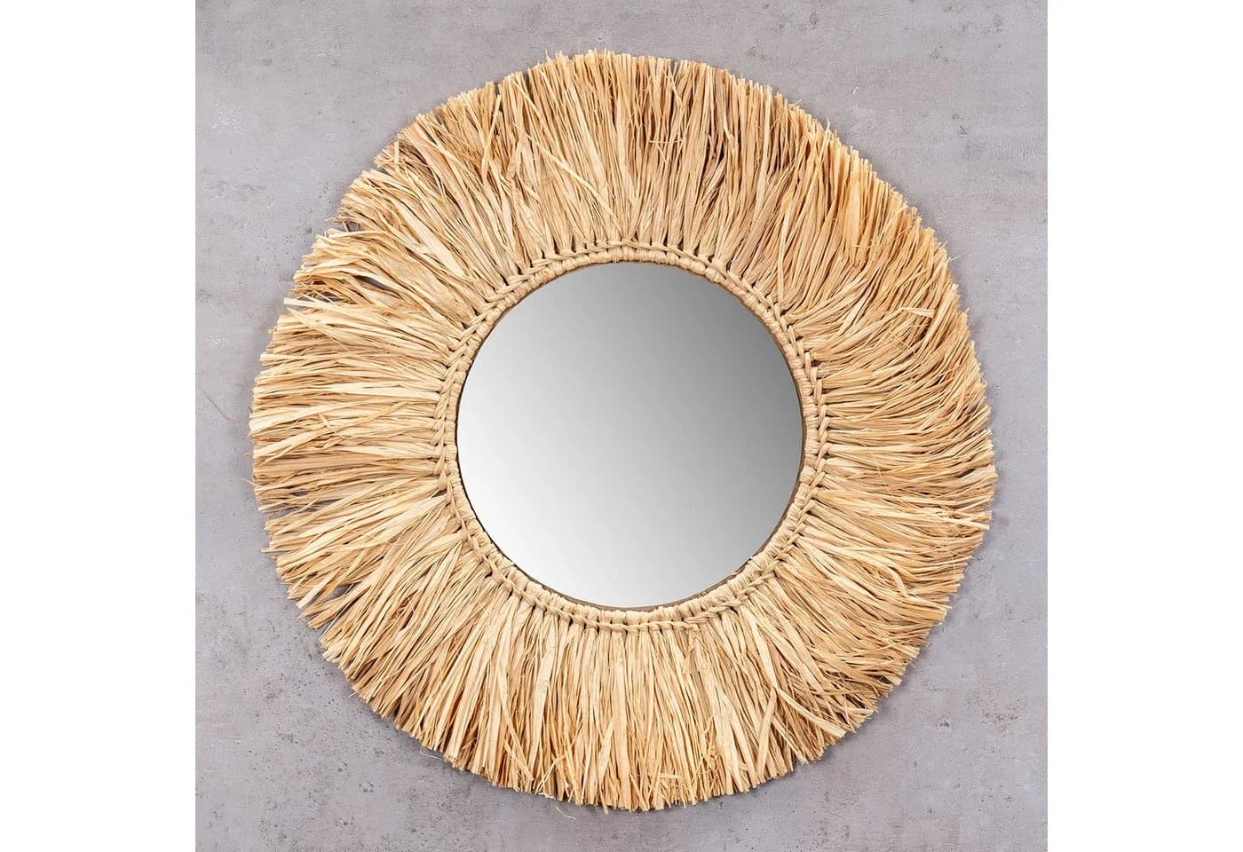 Levandeo® Wandspiegel Seegras Boho Ø 50cm Natur