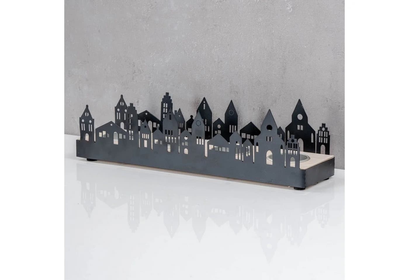 Levandeo® Teelichthalter Schwarz Metall Haus Tischdeko Kerzenhalter