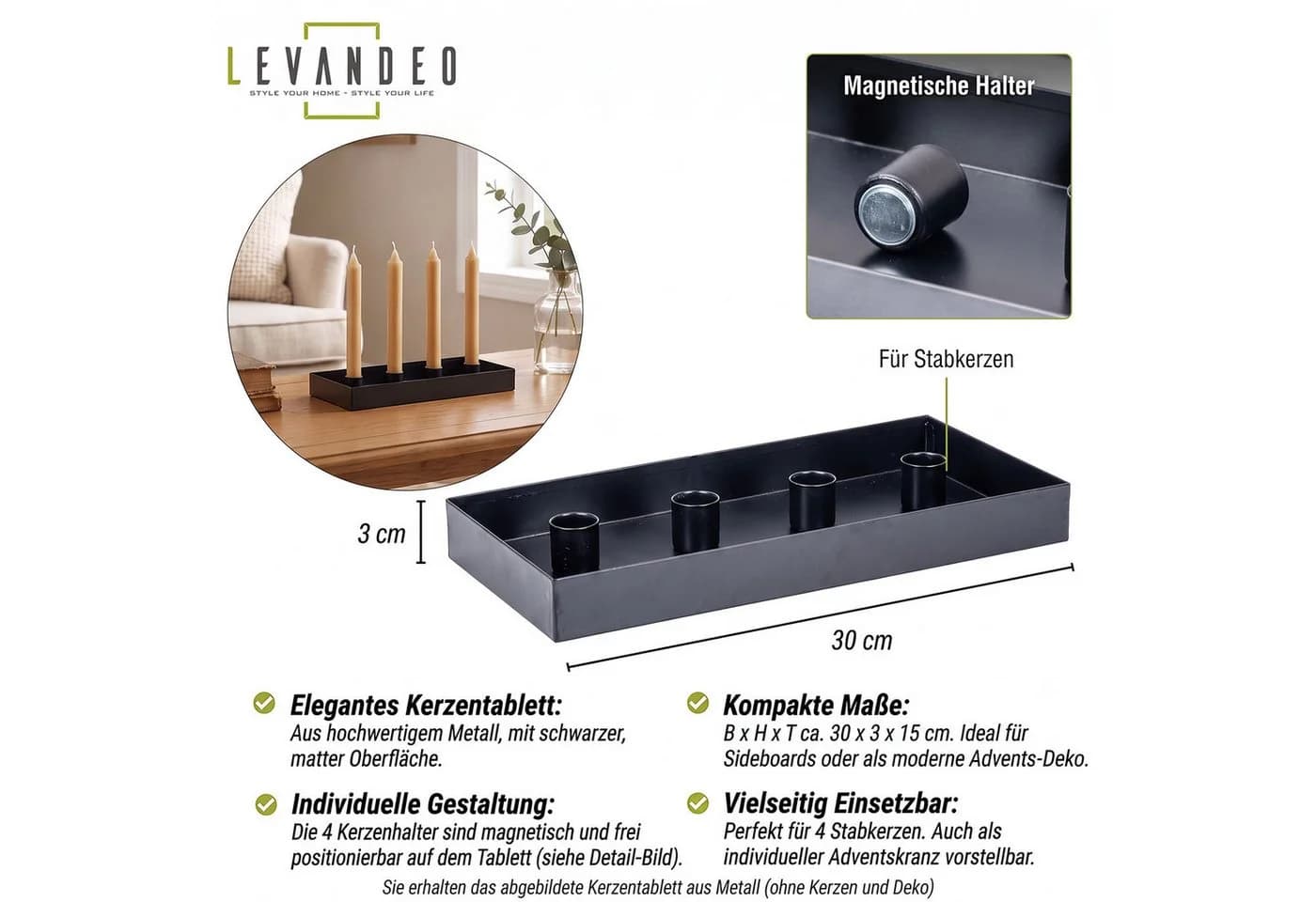 Levandeo® Tischkerzenhalter Metall Schwarz Magnetisch
