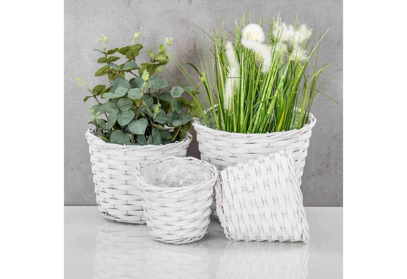 Levandeo® 4er Set Pflanzkörbe Weide Weiß Shabby Chic