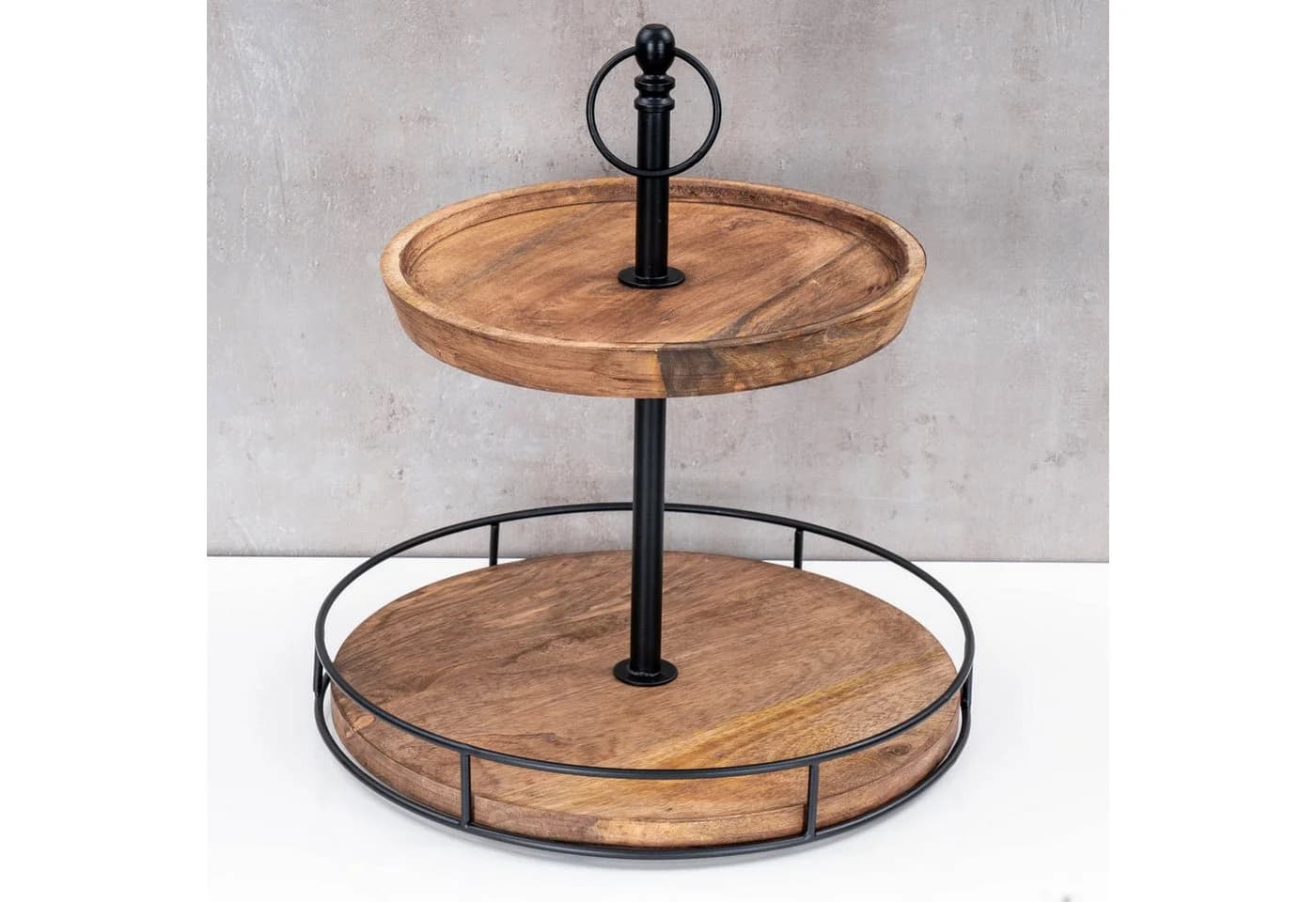 Levandeo® Etagere 2 Etagen Akazienholz Schwarz Industrial Design